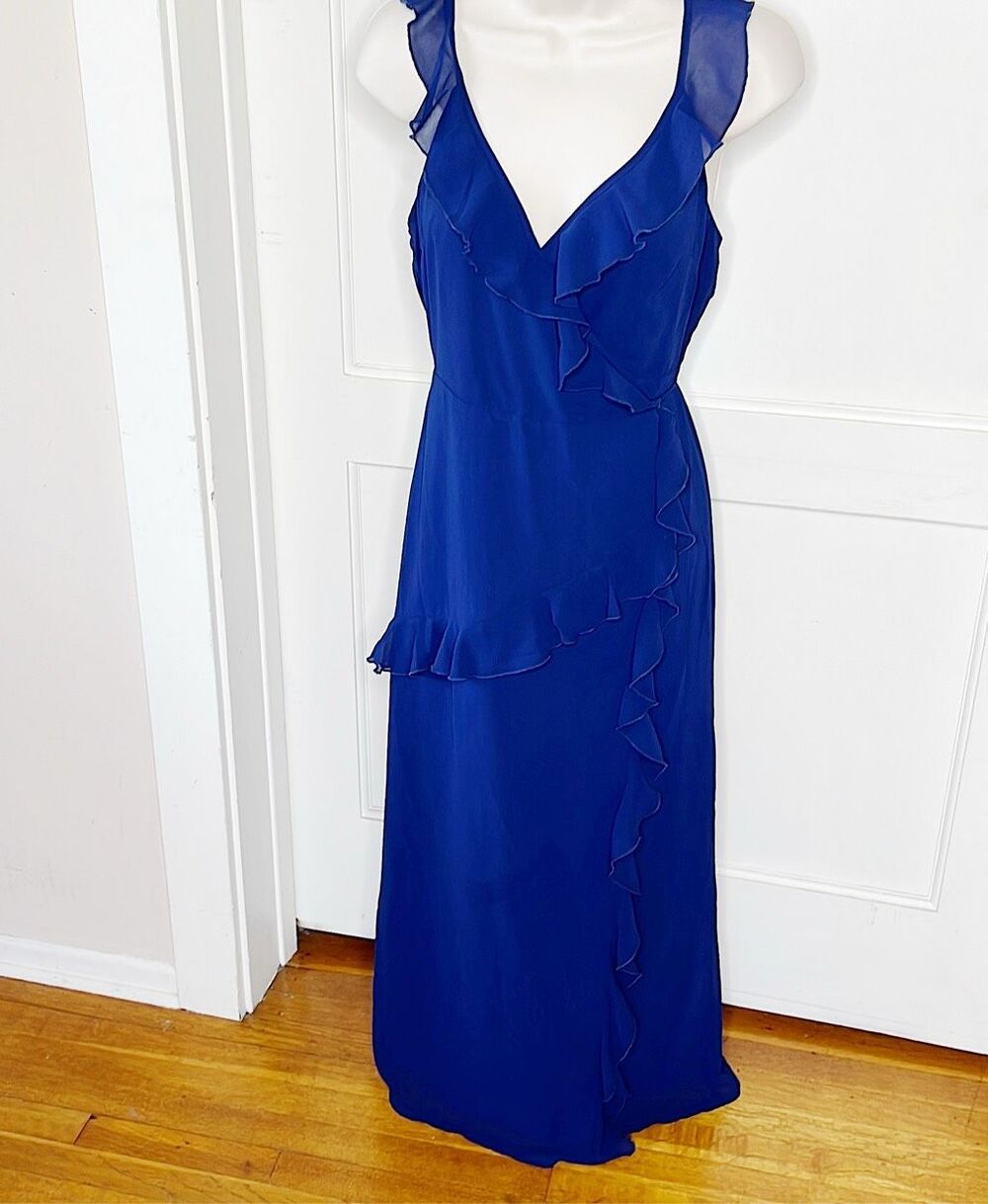 Petal & Pup Marshall Wrap Sheer Ruffle Maxi Dress - Navy Nwot Small